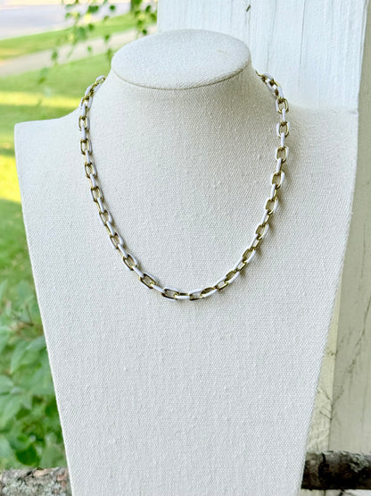 White + Gold Stainless Steel Chain Necklace