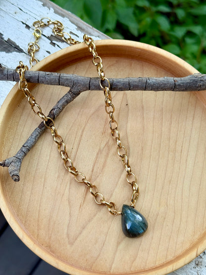 Labradorite + Gold Stainless Steel Chain Necklace