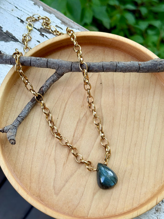Labradorite + Gold Stainless Steel Chain Necklace