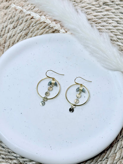 Labradorite Moons + Gold Sequin Circle Earrings