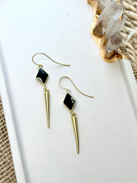 Black Onyx + Matte Gold Spike Earrings