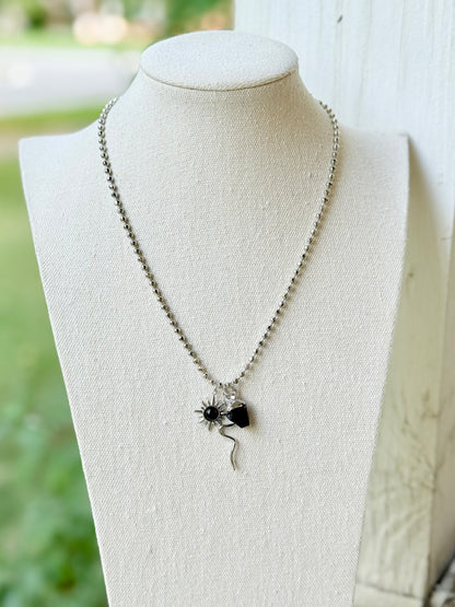 Black Onyx + Silver Snake Necklace
