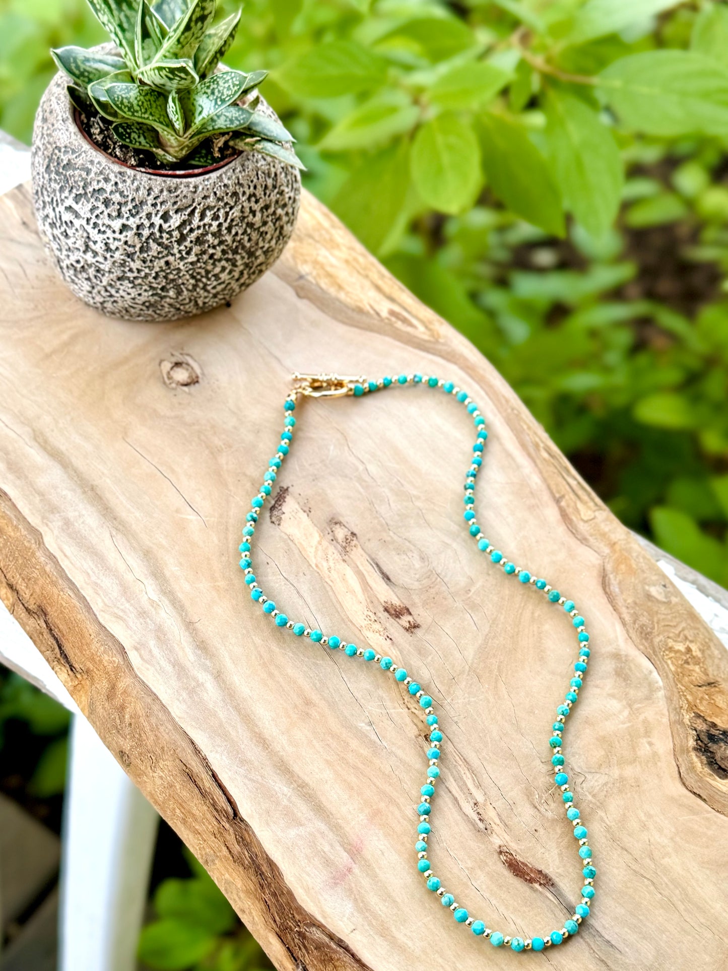 Turquoise + Gold Beaded Necklace