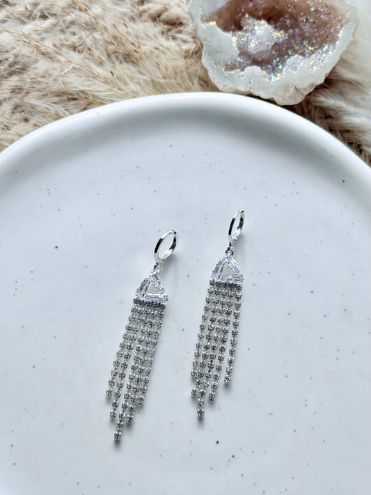 Silver Rhinestone Drop Earrings