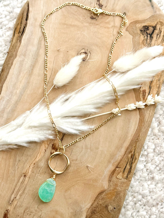 Chrysoprase + Matte Gold Eternity Necklace