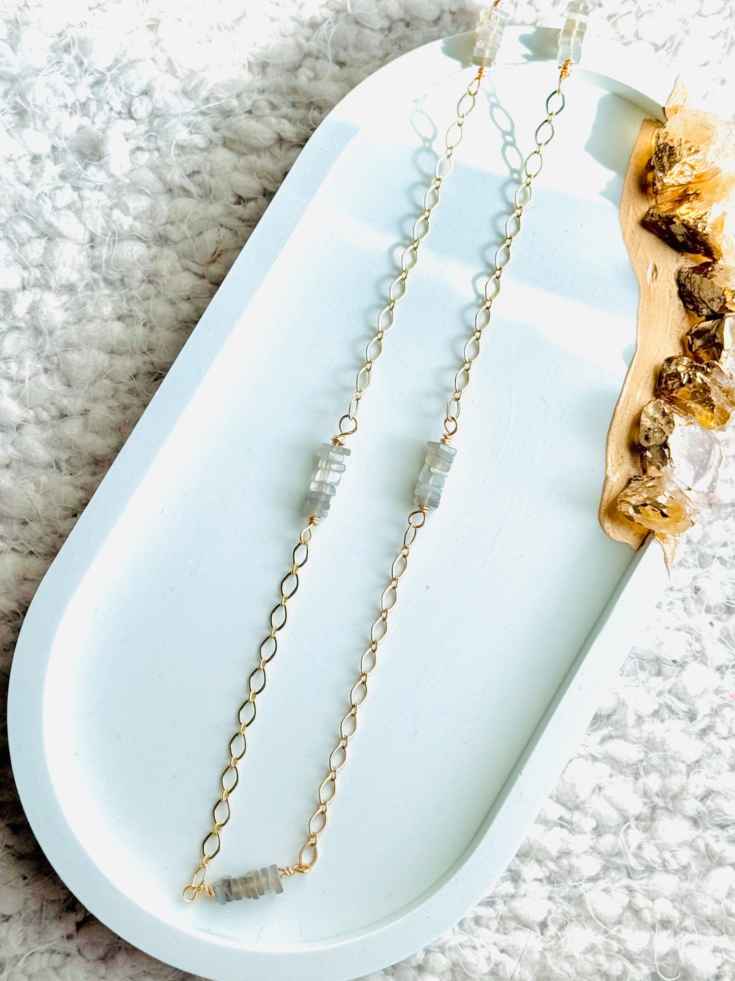 Gray Moonstone + Gold Chain Necklace