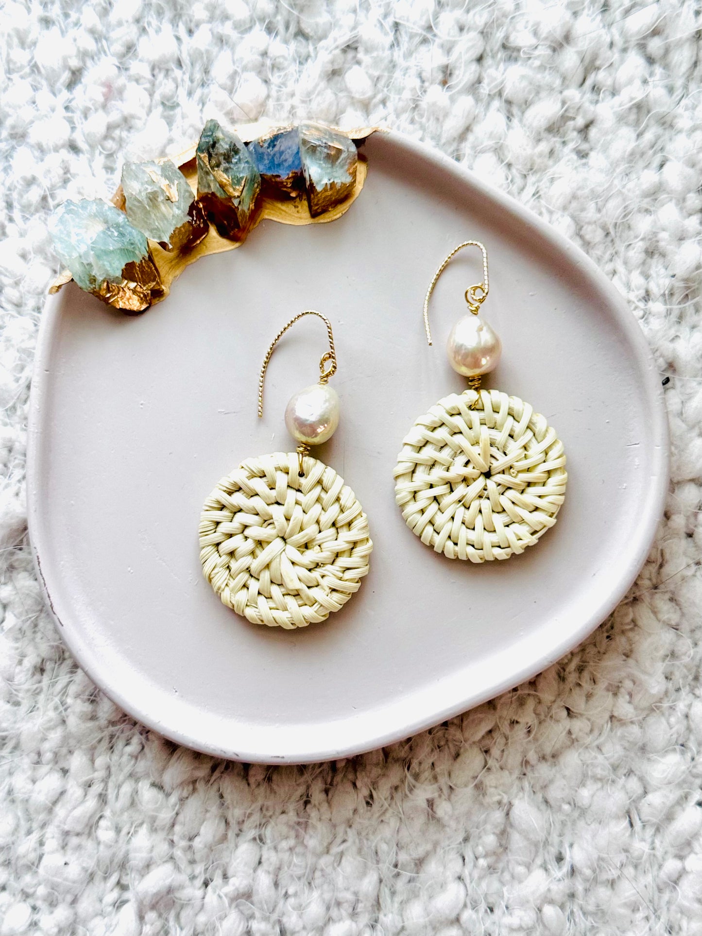 Baroque Pearl + Gold Mini Rattan Earrings