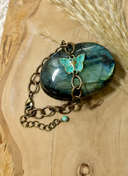 Dark Brass + Turquoise Butterfly Chain Bracelet