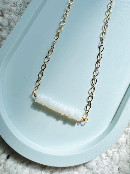 White Opal + Gold Chain Bar Necklace