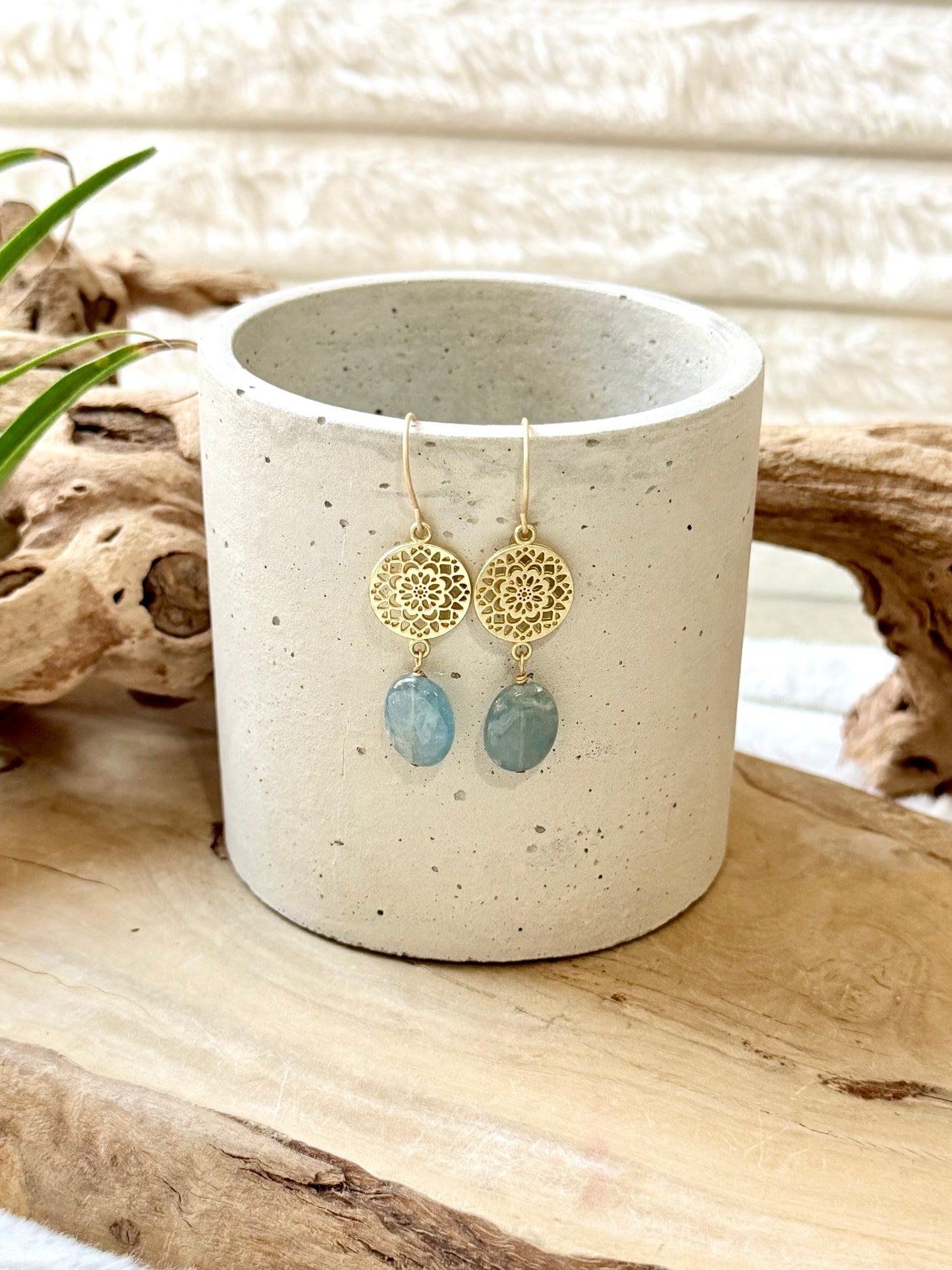 Kyanite + Matte Gold Earrings
