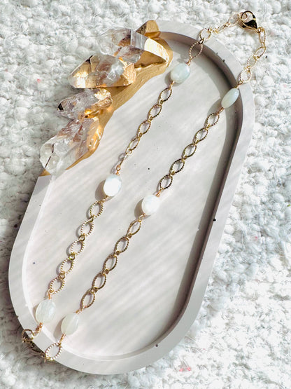 White Moonstone + Gold Chain Necklace