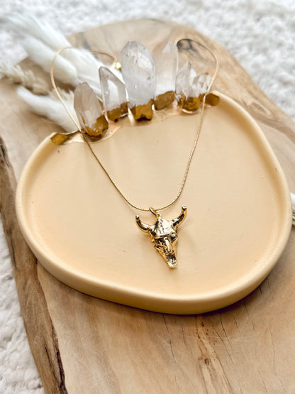 Cow Skull + Gold Necklace