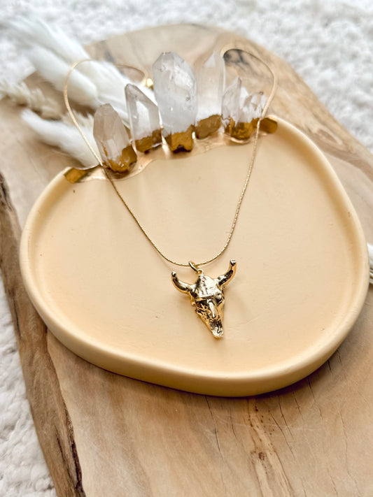 Cow Skull + Gold Necklace