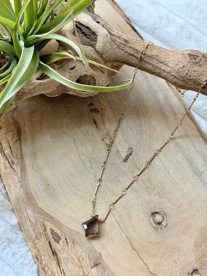 Smoky Quartz + Gold Stainless Steel Necklace
