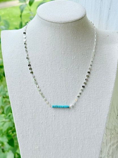 Sleeping Beauty Turquoise + Silver Sequin Necklace