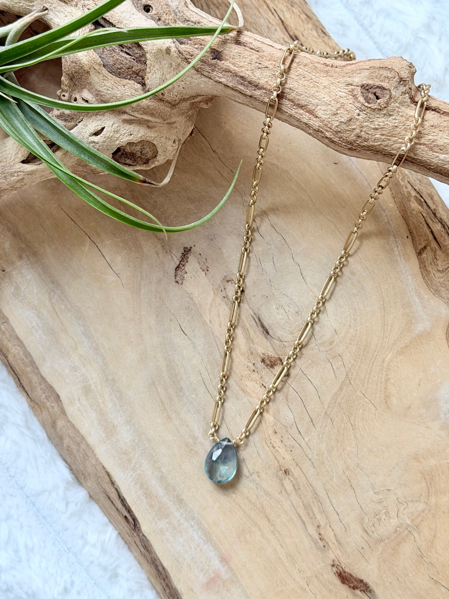 Blue-Green Fluorite + Matte Gold Necklace
