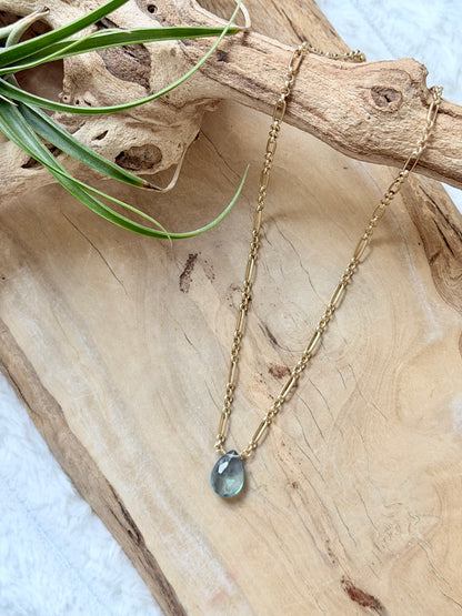 Blue-Green Fluorite + Matte Gold Necklace
