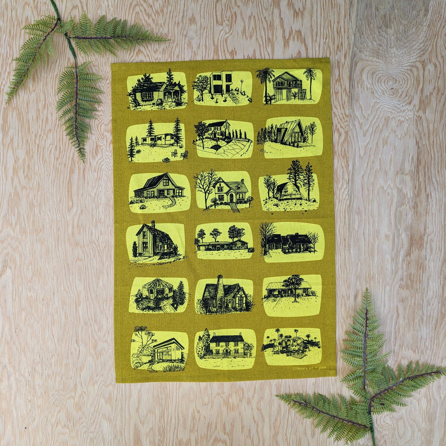 Tea towel | houses - yellow architecture