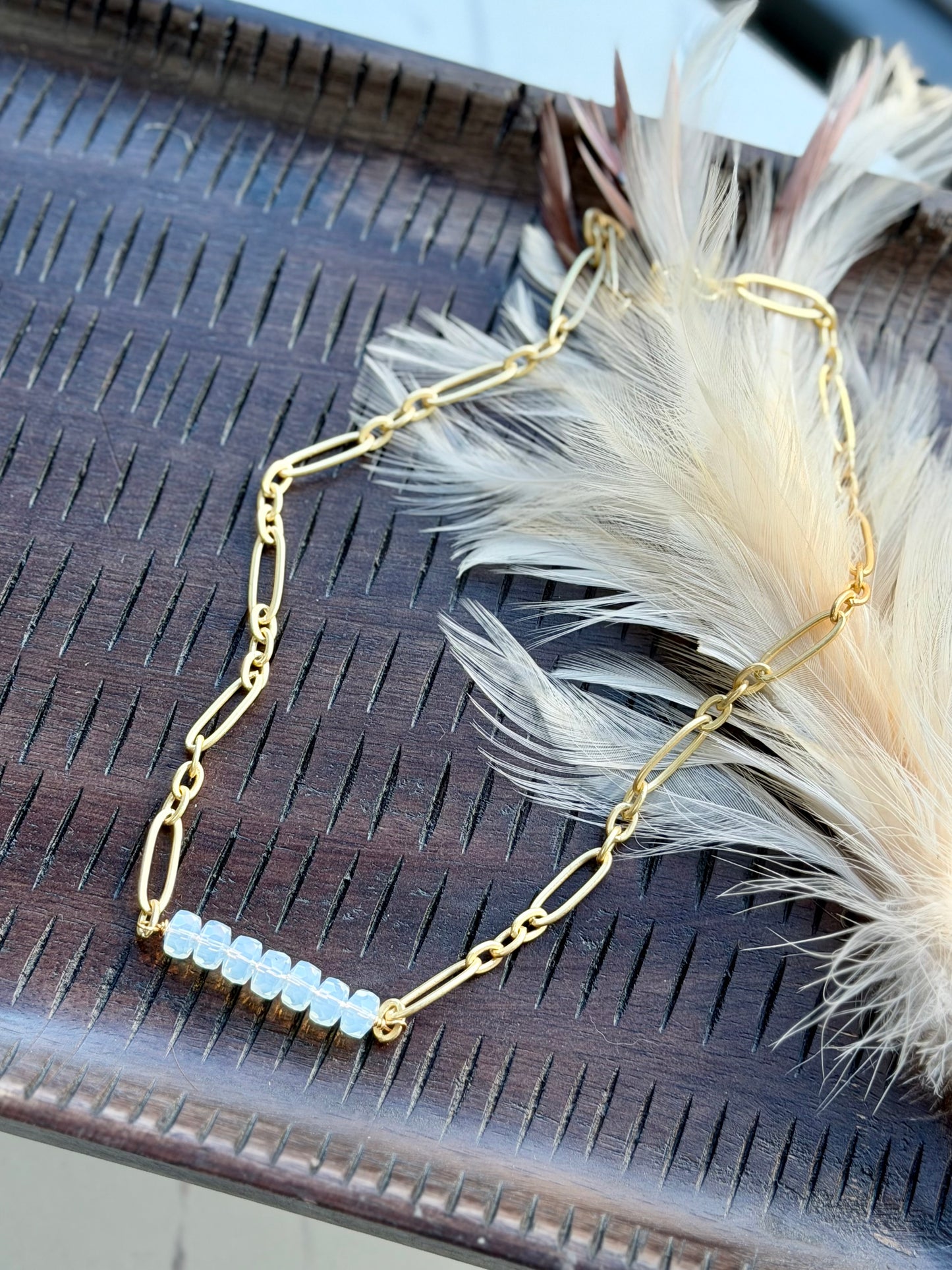 Opalite + Matte Gold Bar Necklace