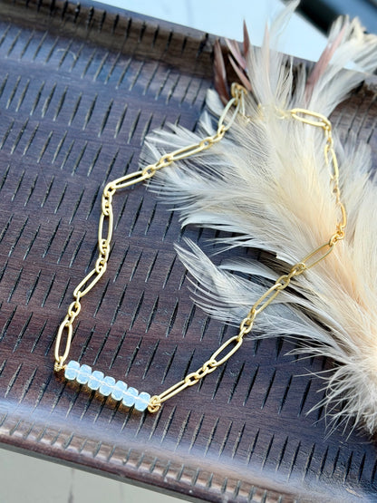 Opalite + Matte Gold Bar Necklace