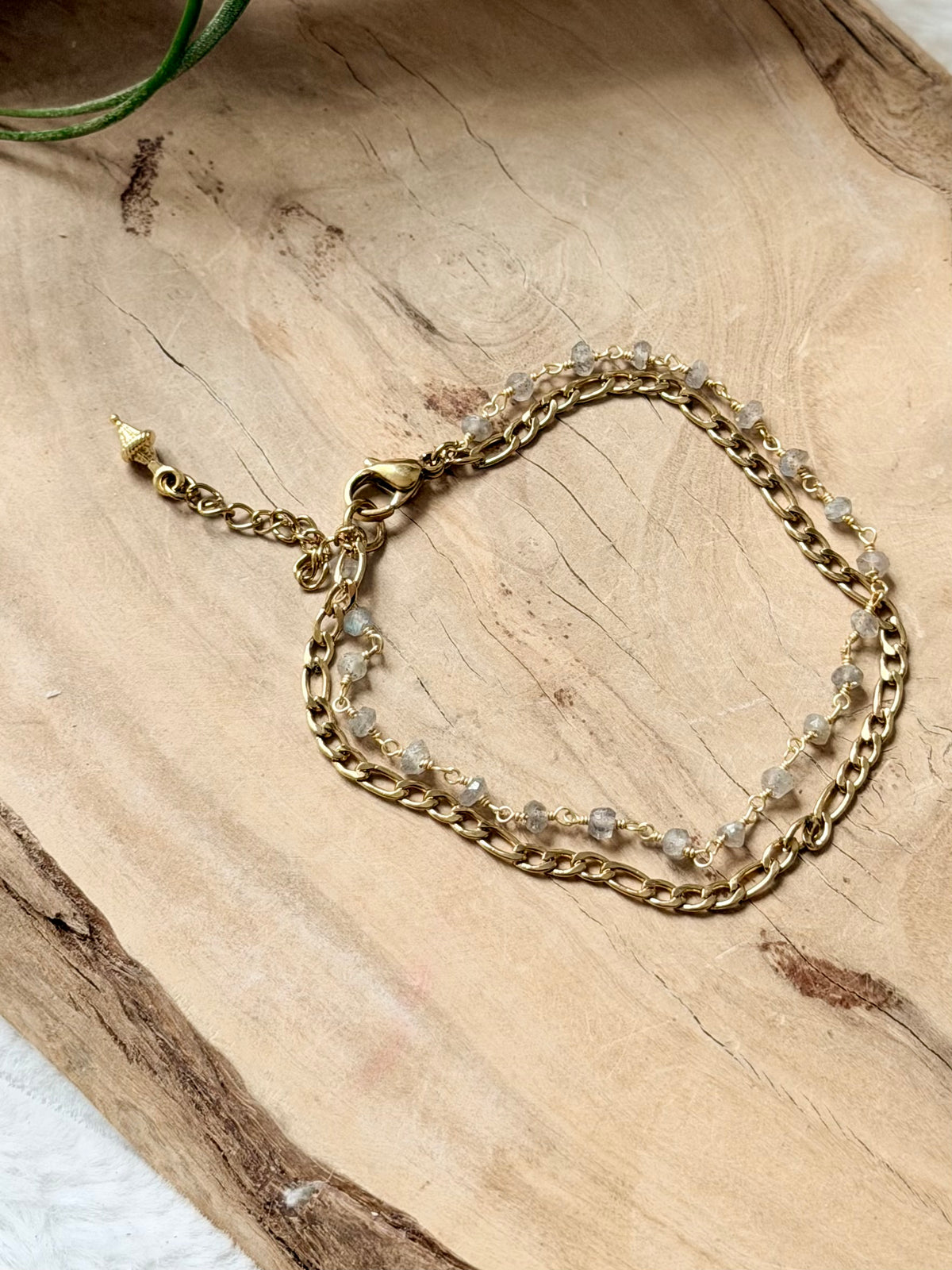 Labradorite + Gold Stainless Steel Skinny Duet Bracelet