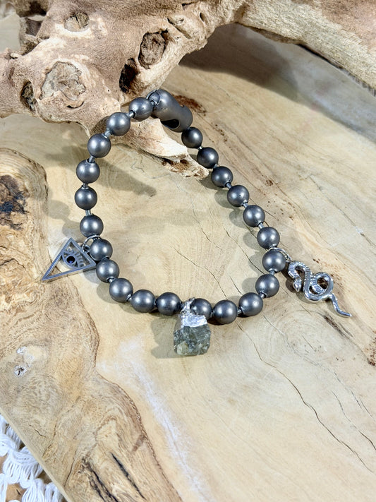 Raw Labradorite + Matte Gunmetal Ball Chain Bracelet
