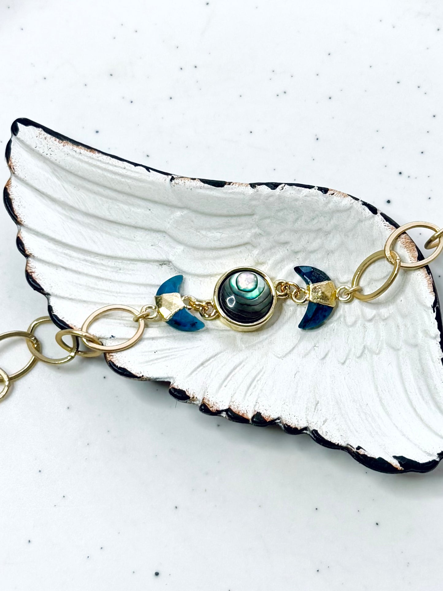 Apatite + Abalone Gold Moon Phase Bracelet