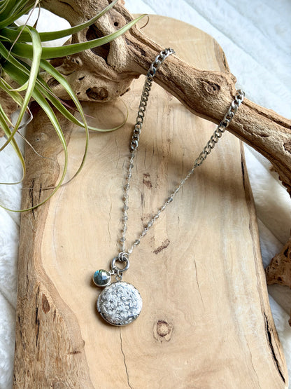 Labradorite + Stainless Steel Locket, Carabiner Charm Necklace