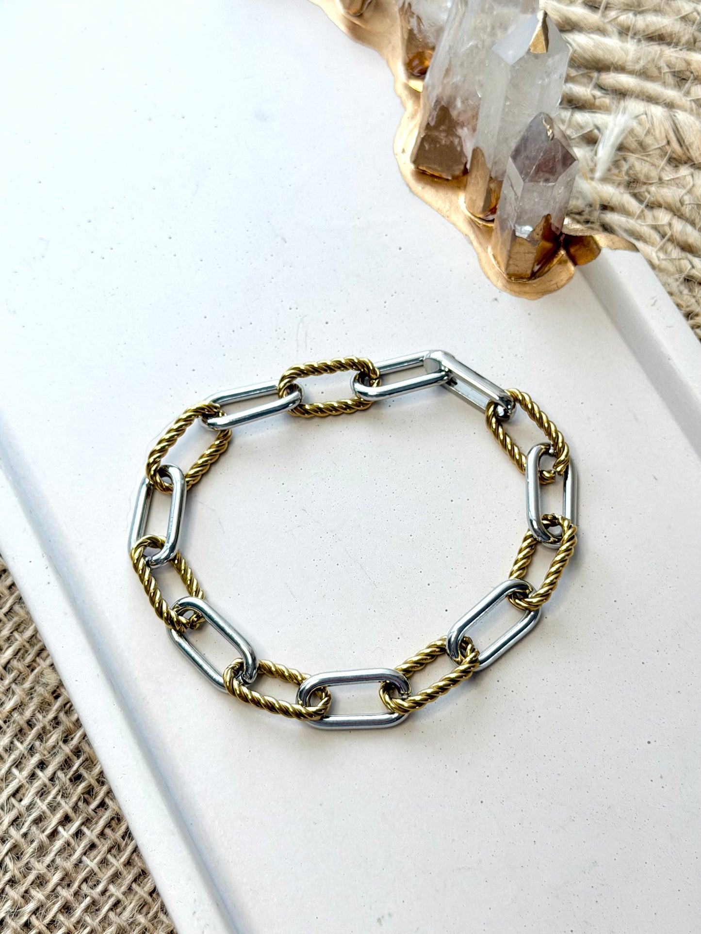 Mixed Metal Stainless Steel Paperclip Bracelet