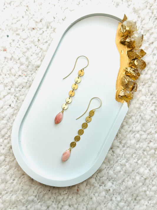 Pink Opal + Matte Gold Sequin Earrings