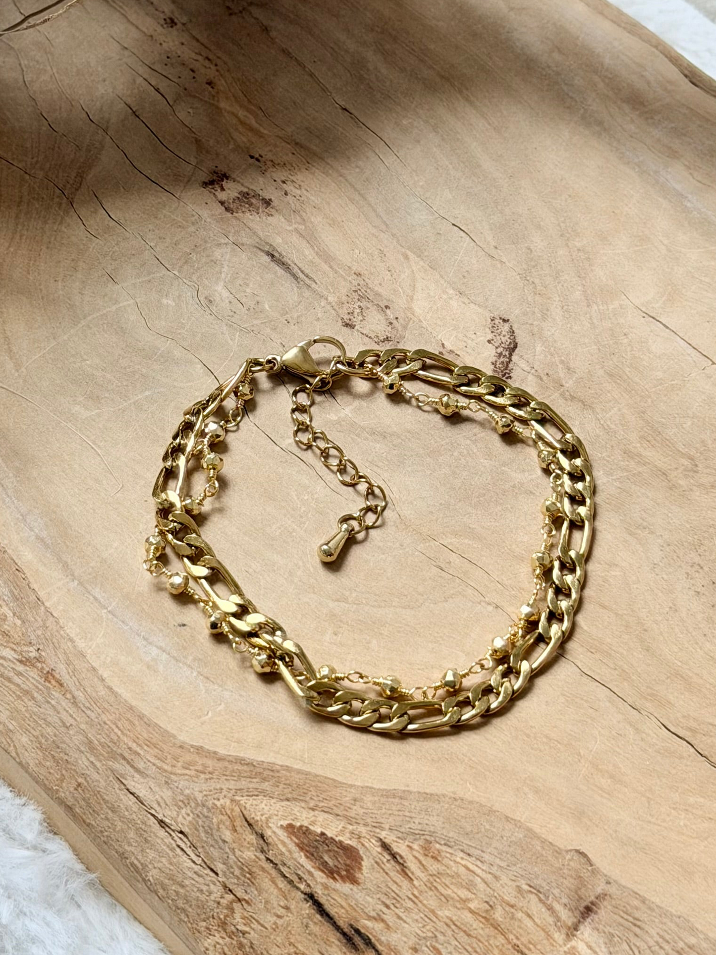 Golden Pyrite + Gold Stainless Steel Duet Bracelet