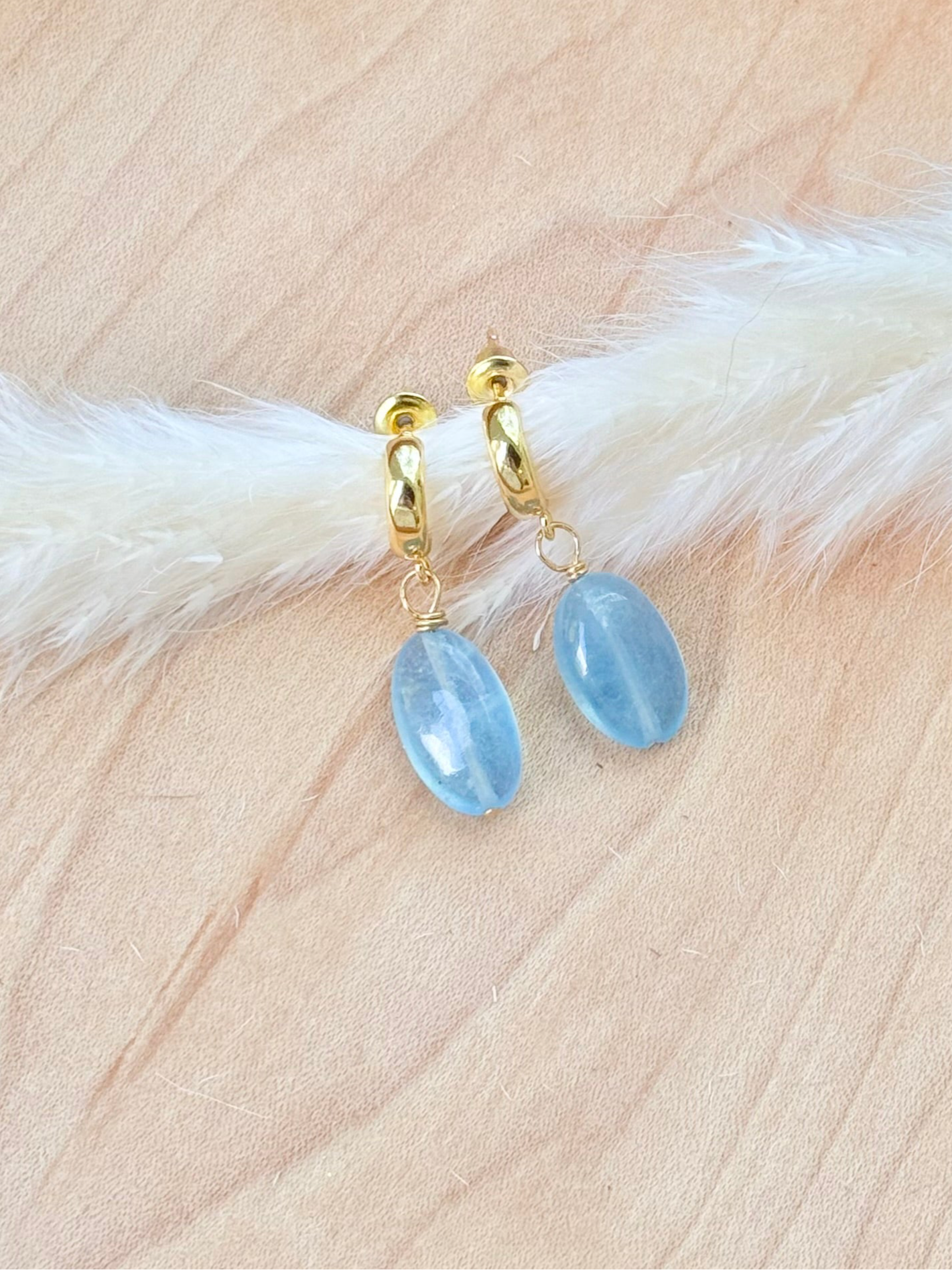Aquamarine + Gold Hoop Earrings