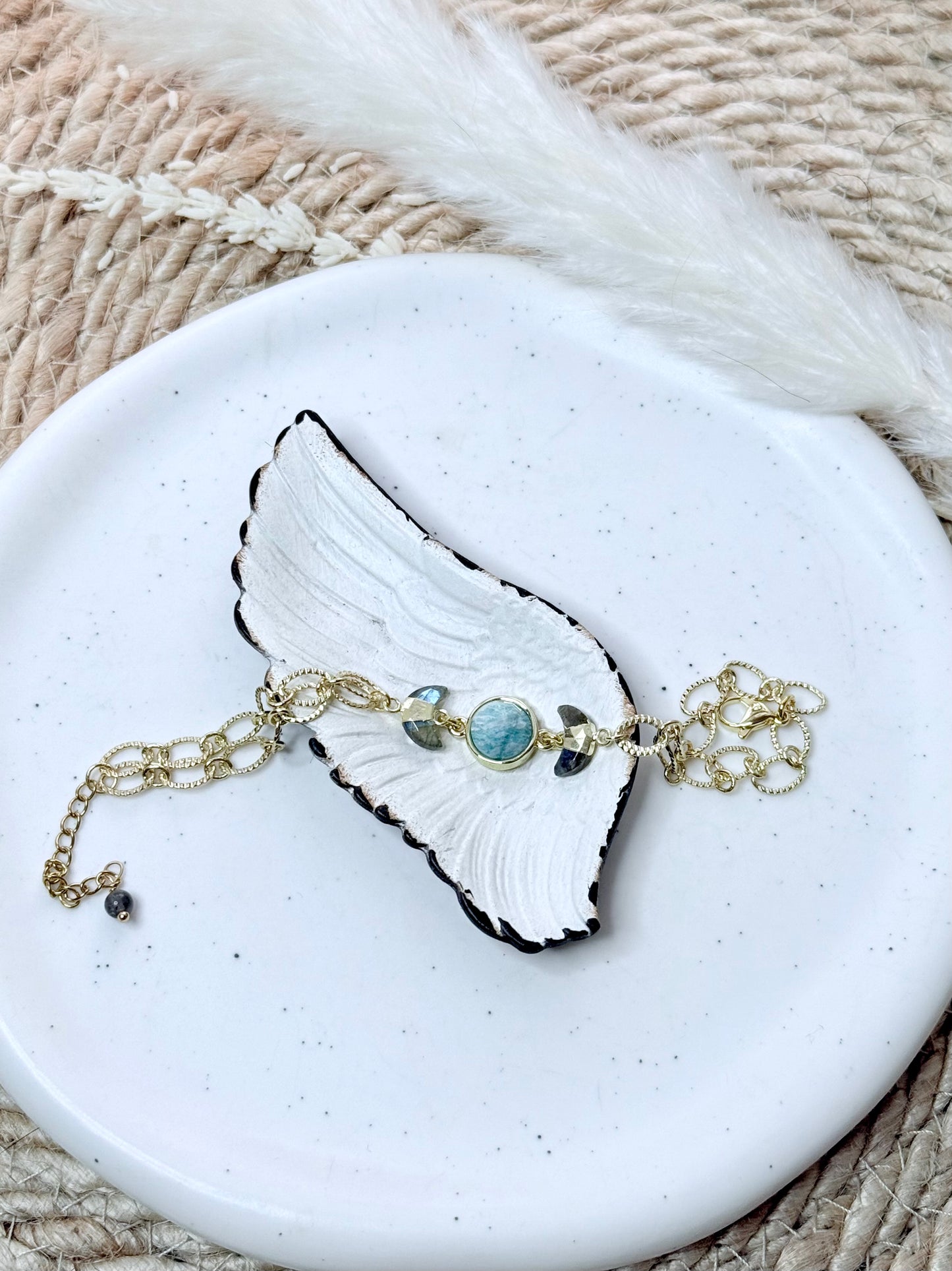 Amazonite + Labradorite Gold Moon Phase Bracelet