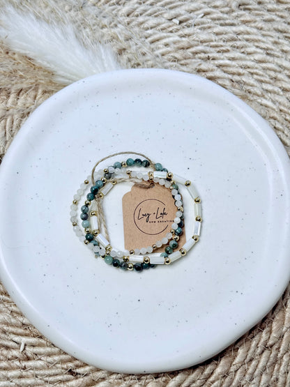 Emerald + Cream in Gold Stack (3-stack)