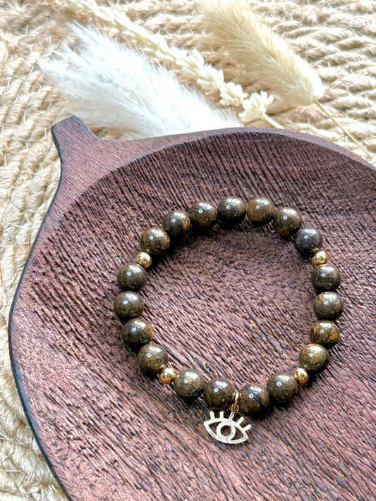 Bronzite + Gold Chunky Charm Band