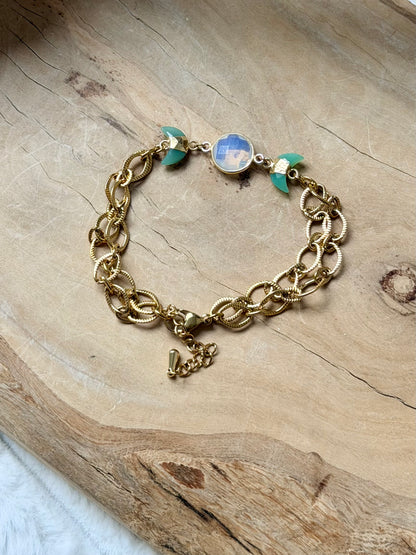 Opalite + Chrysoprase Gold Moon Bracelet