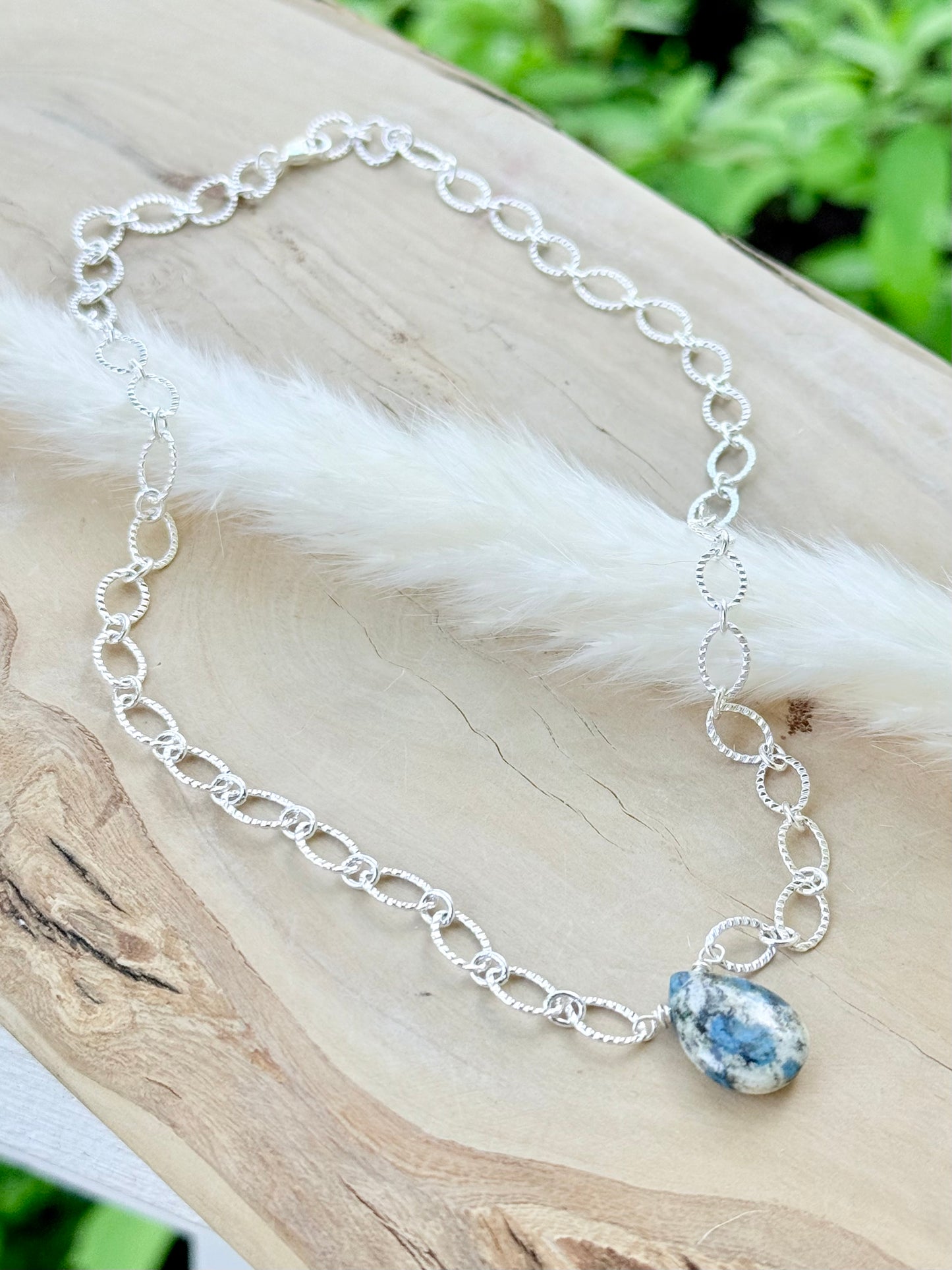 K2 Azurite + Silver Pendant Necklace