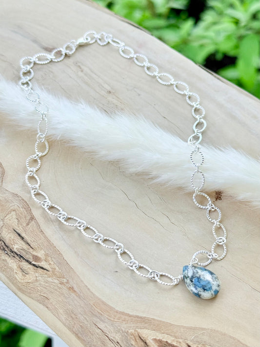K2 Azurite + Silver Pendant Necklace