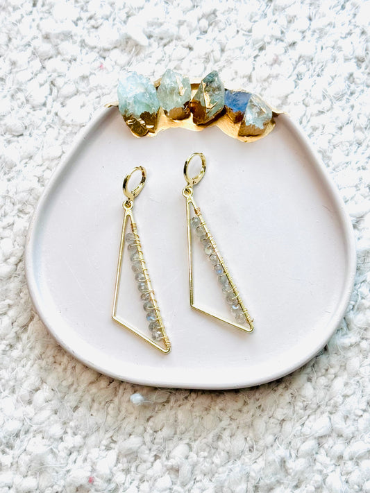 Labradorite + Gold Triangle Earrings