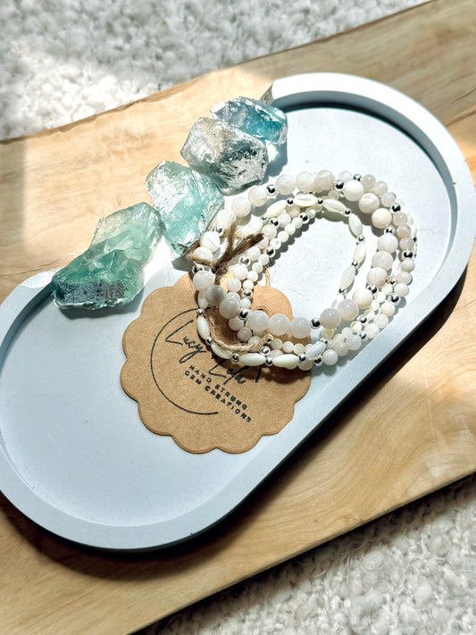 White Lace Agate + Mother of Pearl Silver Stack (4-stack)
