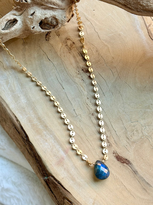 Black Labradorite + Matte Gold Necklace