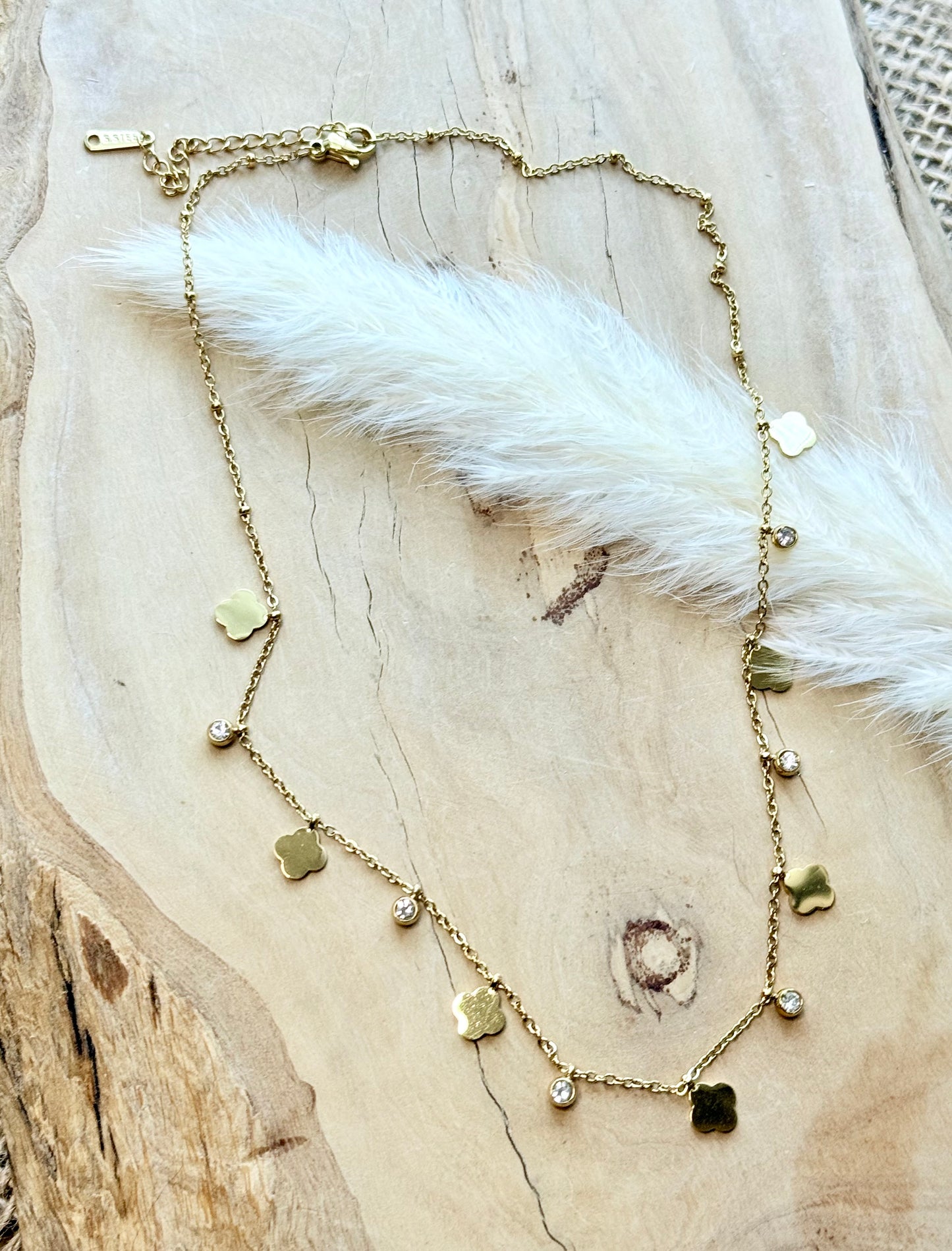 Clover + Crystal Gold Necklace
