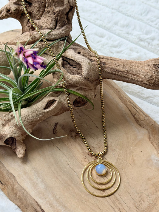 Opalite + Gold Circle Penant Necklace