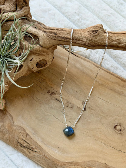 Labradorite Cushion + Silver Pendant Necklace