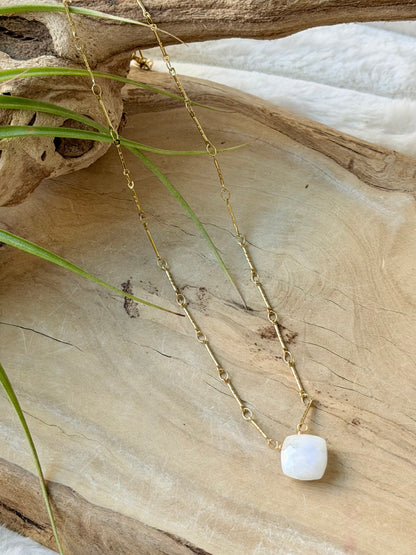 Rainbow Moonstone + Gold Necklace