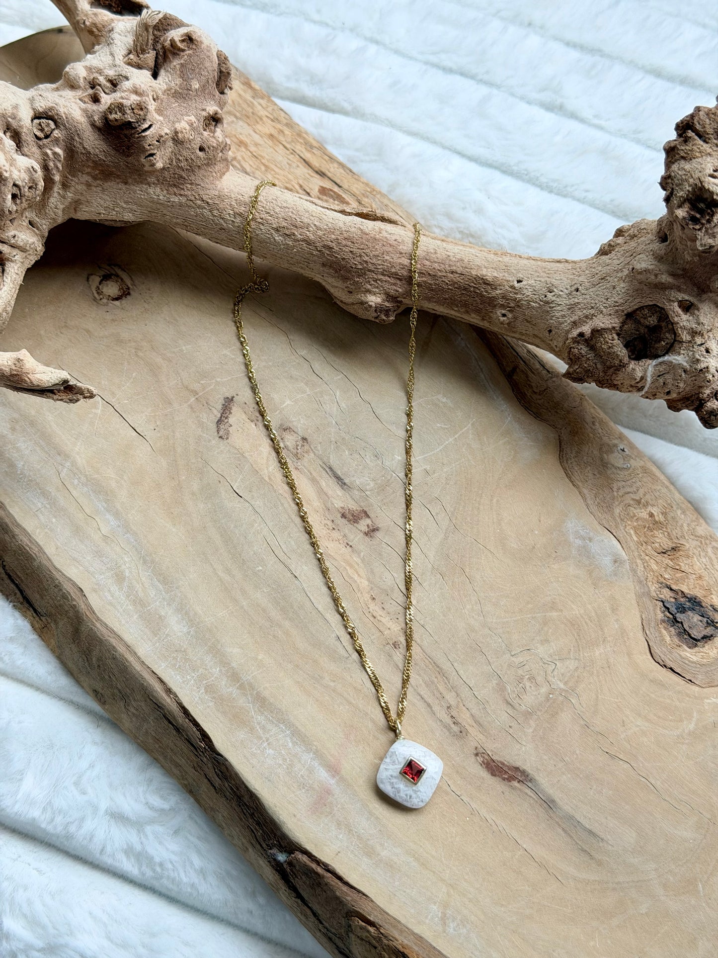 Rainbow Moonstone + Garnet Gold Necklace
