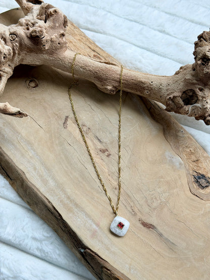 Rainbow Moonstone + Garnet Gold Necklace