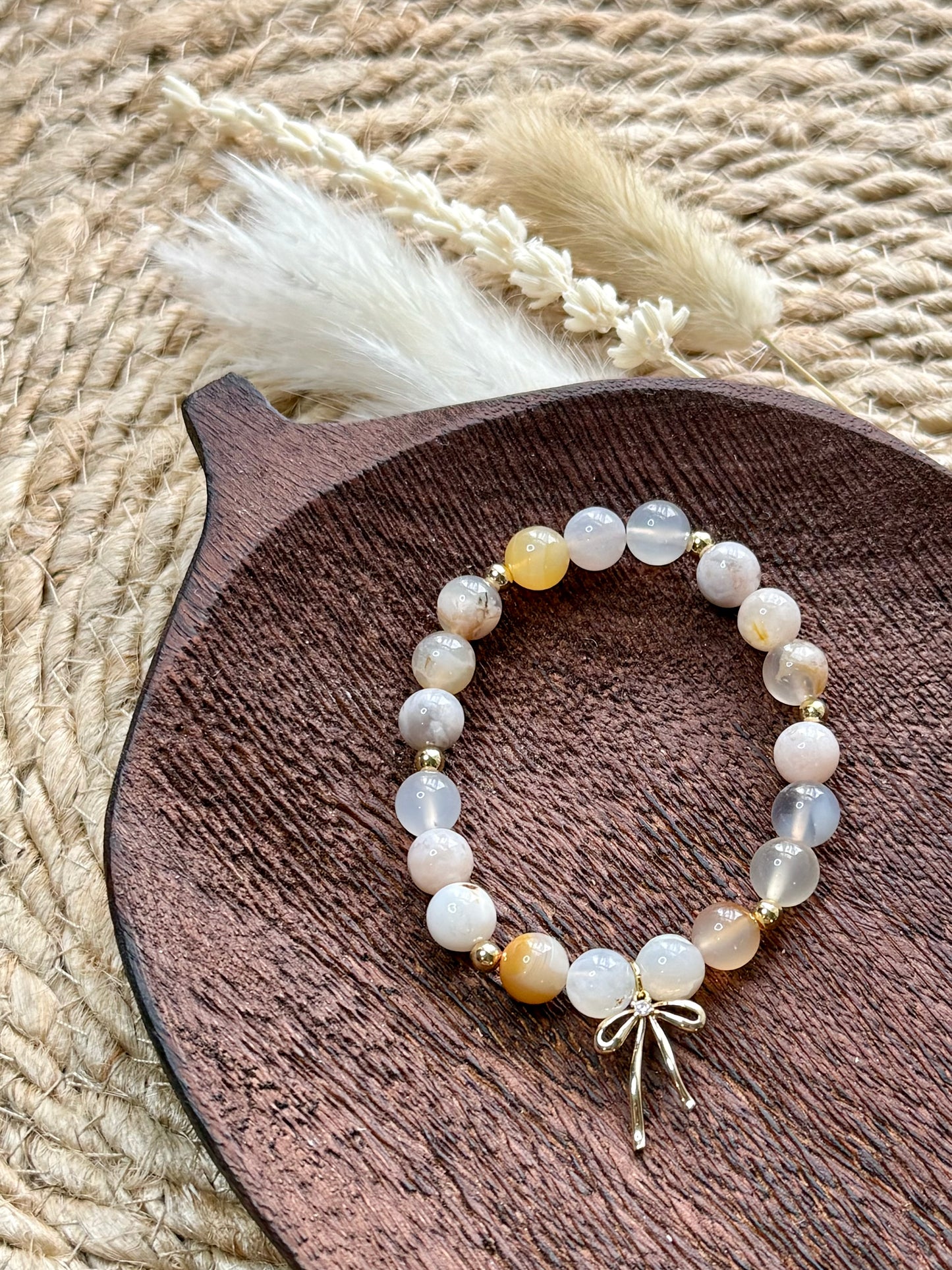 Cherry Blossom Agate + Gold Chunky Charm Band