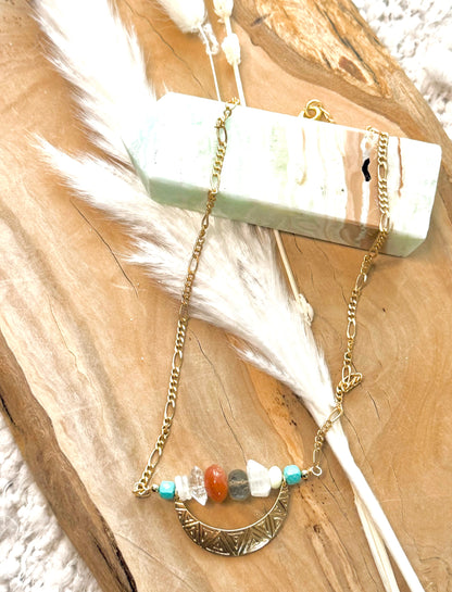 Mixed Gems + Matte Gold Necklace