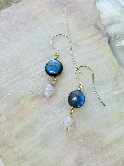 Labradorite + Ethiopian Opal Matte Gold Earrings
